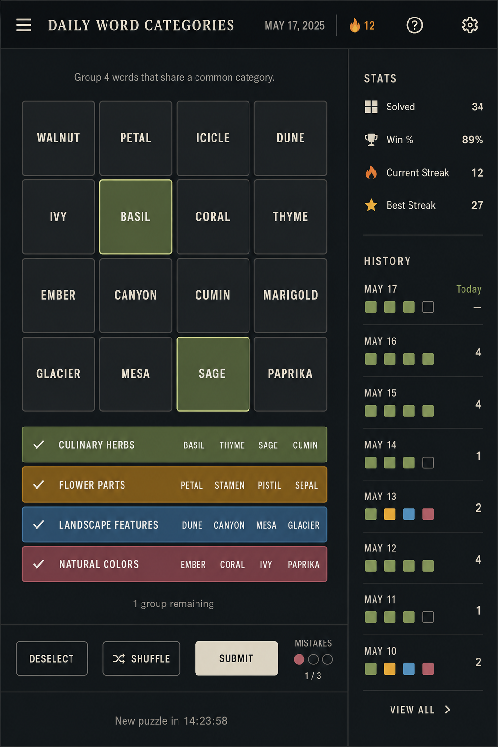 Daily Word Categories game preview
